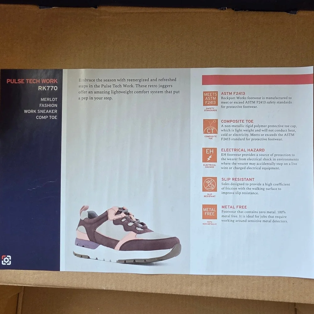 Rockport‎ Works Womens Composite Toe Work Sneakers Burgundy Pink Grey 12